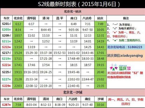 北京s2线最新时刻表2015